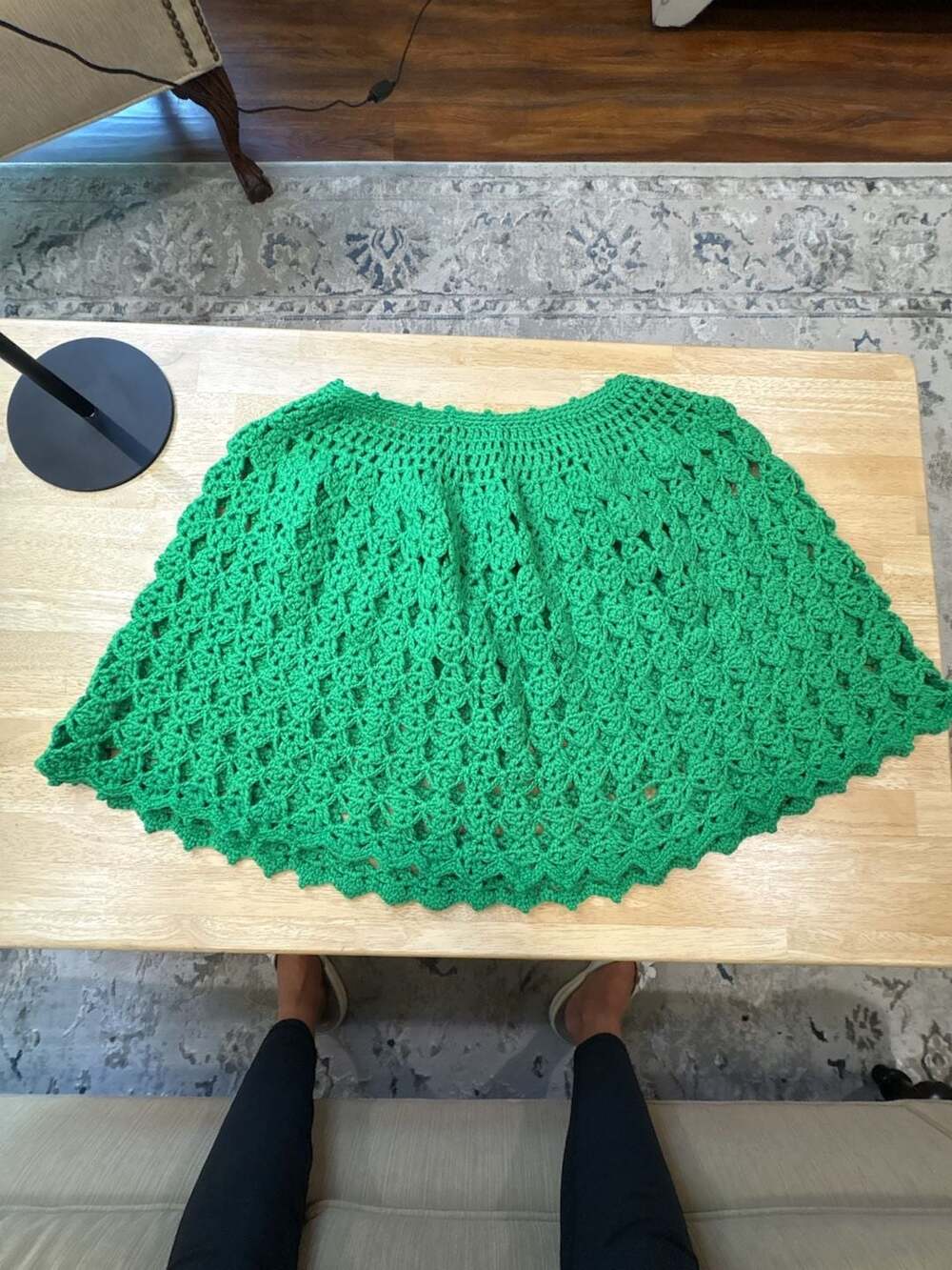 Handmade Green Crochet Pineapple Stitch Poncho